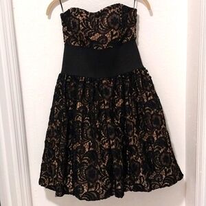 ANNE FONTAINE AUDREY TIFF STRAPLESS BLACK LACE NUDE LINING DRESS SZ 38 US 4 NWOT